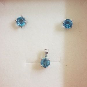 ANGARA swiss blue topaz earrings and pendant set